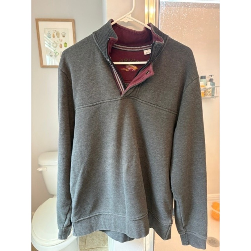 Orvis Mens Quarter Snap Pullover Sweatshirt Gray Fleece Mock Neck Size M